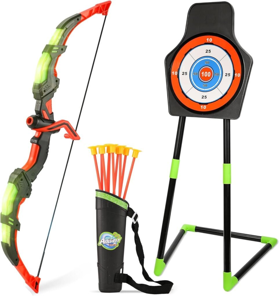 Bow and Arrow Set for Kids, 2-Pack LED Light Up Archery Set with 20 Suction Cup Arrows, Archery Toy Set with Standing Target  2 Quivers, Bow and Arrows Set Toy Gift for Boys Girls Children Age 3-12