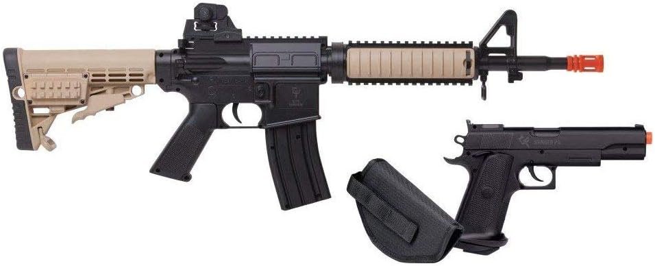 Game Face GFR37PKT Warrior Protection Spring-Powered Airsoft Rifle And Pistol Kit, Earth/Black