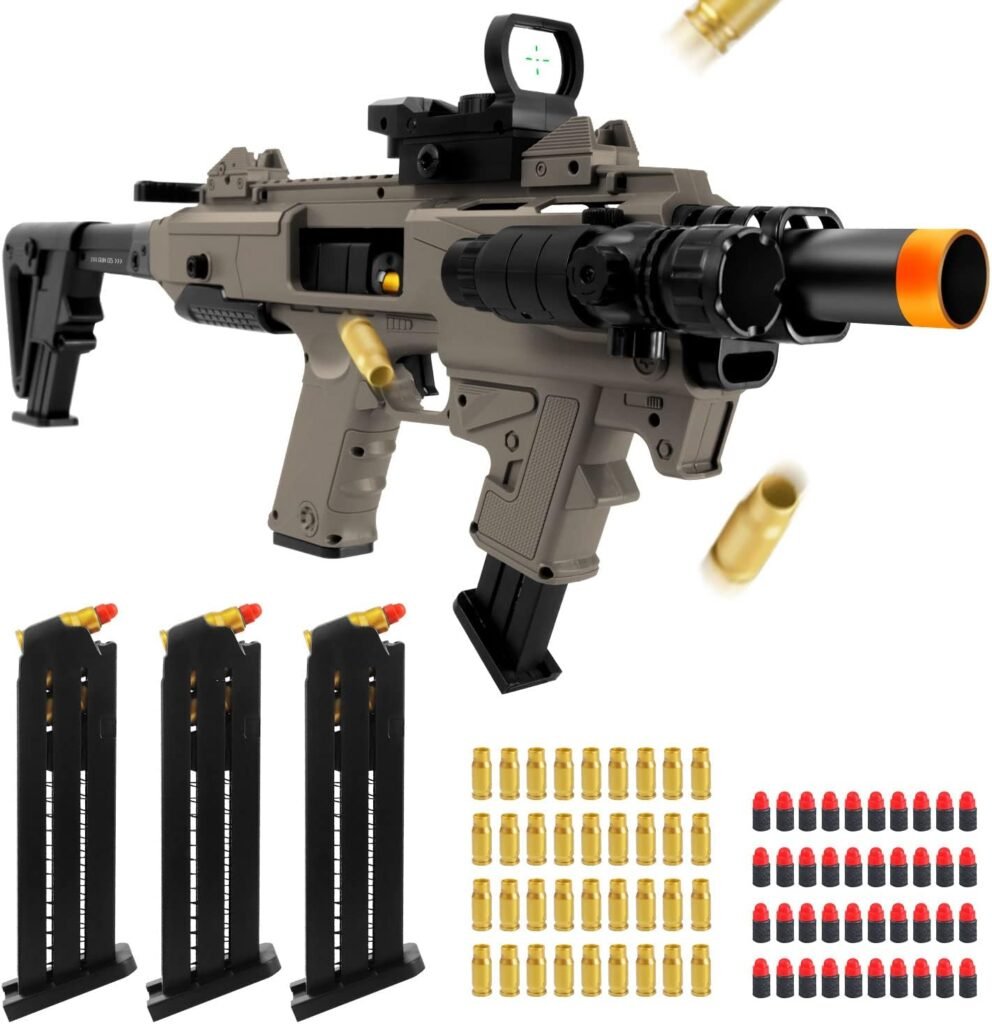 IZOKEE Combination Soft Bullet Toys Gun for Boys, Empty Shell Ejecting Design, 2 Modes Blasting Toy Foam Blaster with 80 Soft Foam Bullets, 3 Magazines. Gifts for Boys Girls Birthday Christmas