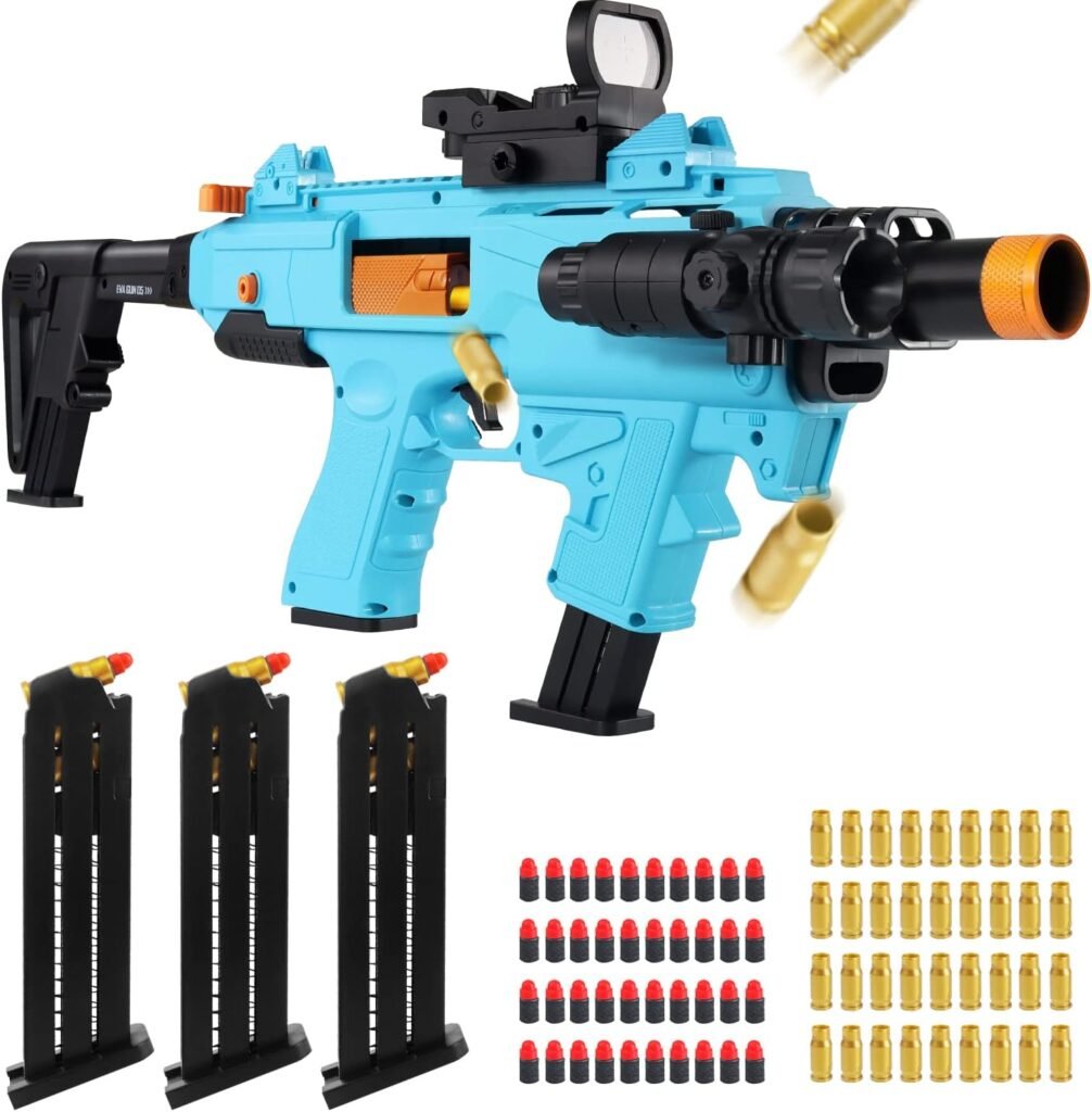 IZOKEE Combination Soft Bullet Toys Gun for Boys, Empty Shell Ejecting Design, 2 Modes Blasting Toy Foam Blaster with 80 Soft Foam Bullets, 3 Magazines. Gifts for Boys Girls Birthday Christmas