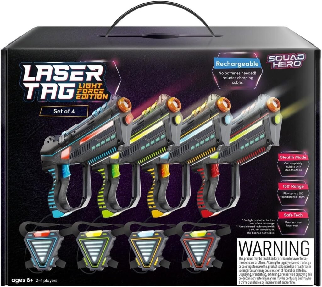 Rechargeable Laser Tag for Kids, Teens  Adults - Blasters  Vest Sensors - Fun Ideas Age 8+ Year Old Toys - 4 Set - Lazer Teen Boy Games - Boys  Girls Outdoor Teenage Group Activities