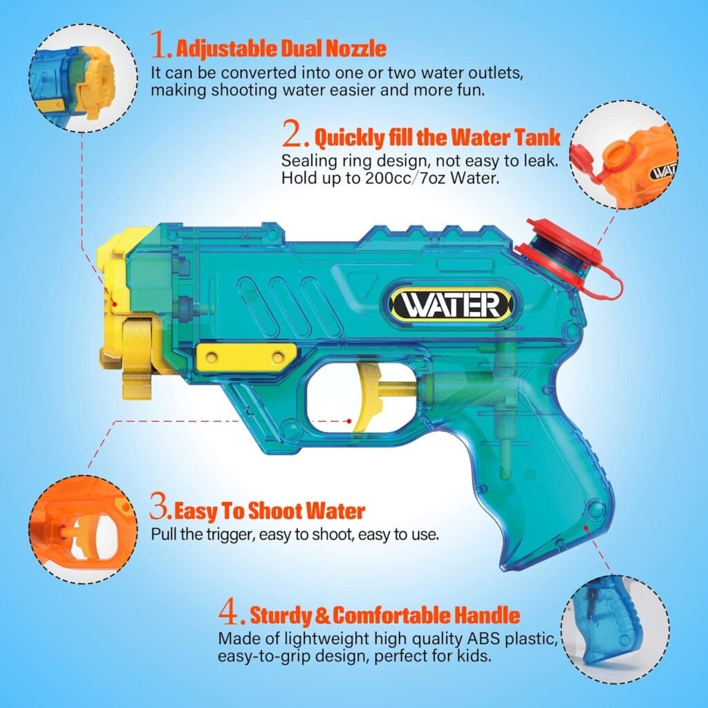Water Guns for Kids, 2 Pack Squirt Guns Water Blaster 200CC Capacity Water Pistol Toys for Boys Girls Toddlers, Ideal Summer Gifts for Swimming Pool Outdoor Water Fighting Toys (Blue+Yellow)