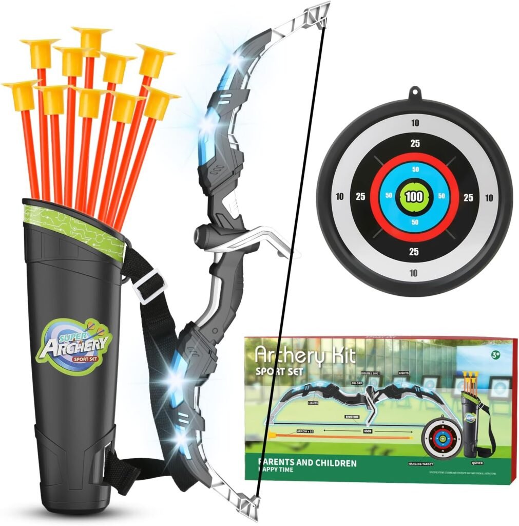 YANLLY Kids Bow and Arrow Set, LED Light Up Archery Toys Set for Kids Ages 4-8 8-12, with 10 Suction Cup Arrows, Target  Quiver, Boys Girls Christmas Birthday Gift Ideas, Indoor Outdoor Kids Toys