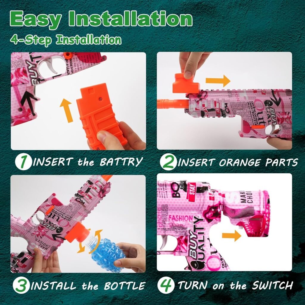 Electric Gel Ball Blaster Manual  Automatic Splatter Blaster with 50000 Rounds Rechargeable Splatter Ball for Outdoor Activities Game Party Shooting Game for Adults and 18+ Pink