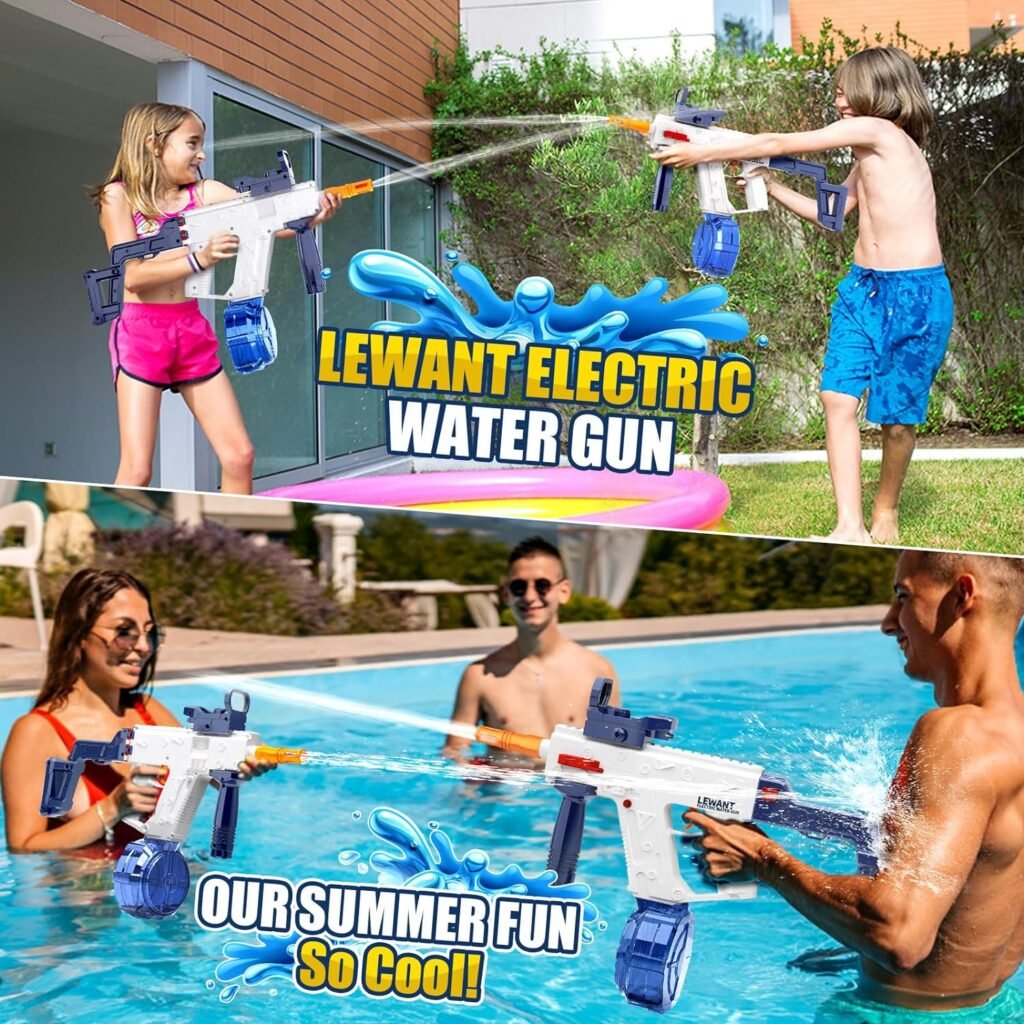 Electric Water Gun, One-Button Automatic Squirt Guns up to 32 FT Range, 370CC-870CC Capacity Super Water Blaster for Swimming Pool Beach Party Games Outdoor Water Fighting - Blue