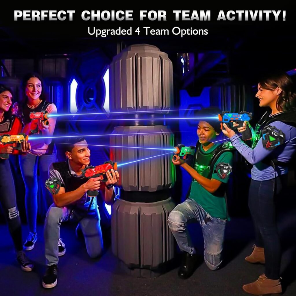 Laser Tag Guns Set of 4, Laser Tag for Boys Age 8-12 with 4 Infrared Vests  4 Laser Guns, Multi Players Sports  Outdoor Play Toys, Outside Activity Backyard Games