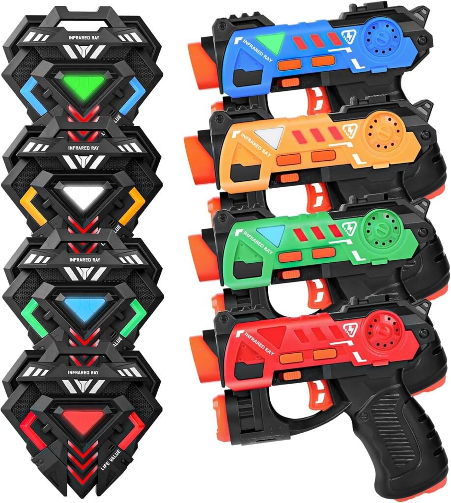 Laser Tag Guns Set of 4, Laser Tag for Boys Age 8-12 with 4 Infrared Vests  4 Laser Guns, Multi Players Sports  Outdoor Play Toys, Outside Activity Backyard Games