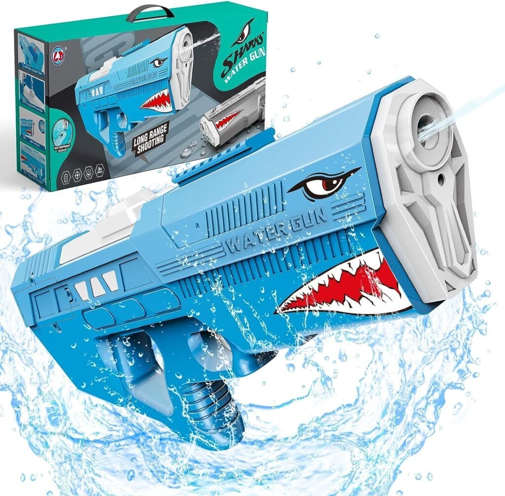 Electric Shark Water Gun Toy for Kids - Full Auto Water Pistol Grip Guns for Kids  Adults, Automatic Water Squirt Gun with 600cc Capacity, 39ft Range, Waterproof, Rechargeable USB Battery