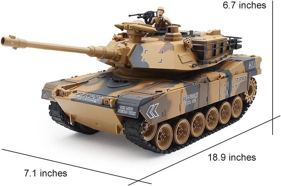 fisca 1/18 Remote Control Tank 2.4Ghz, 15 Channel M1A2 RC Tank with Smoking and Vibration Controller - Abrams Main Battle Tank That Shoot BBS Airsoft Bullets Military Toy for Kids and Adults
