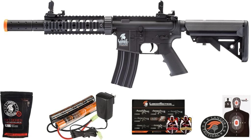 Lancer Tactical Gen 2 Airsoft Rifle SD M4 GEN 2 Polymer- Electric Full/Semi-Auto Airsoft AEG Rifle with 0.20g BBS, Charger and Battery