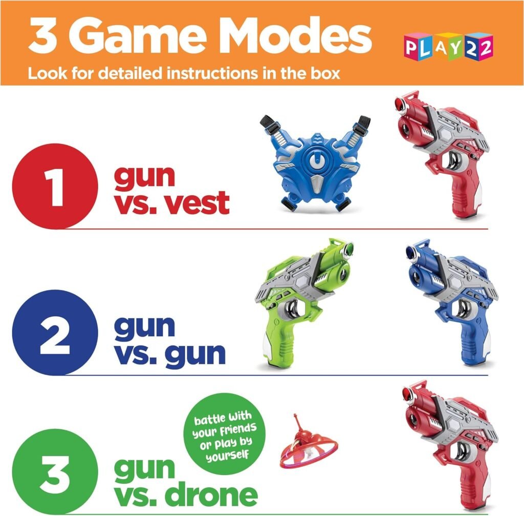 Laser Tag Guns Set with Vest and Drone - Infrared Laser Tag Guns Set 4 Guns 4 Vests and 4 Drones - Lazer Tag Gun Game for Indoor Outdoor - Best Gift Boys Girls - Play22