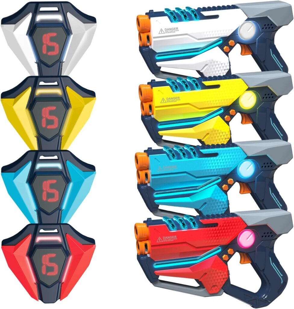Laser Tag Set of 4, Laser Tag Gun with Vest for Teens and Adults Boys  Girls, Cool Teenage Lazer Group Activity, Birthday for Kids Ages 6 7 8 9 10 11 12+Year Old