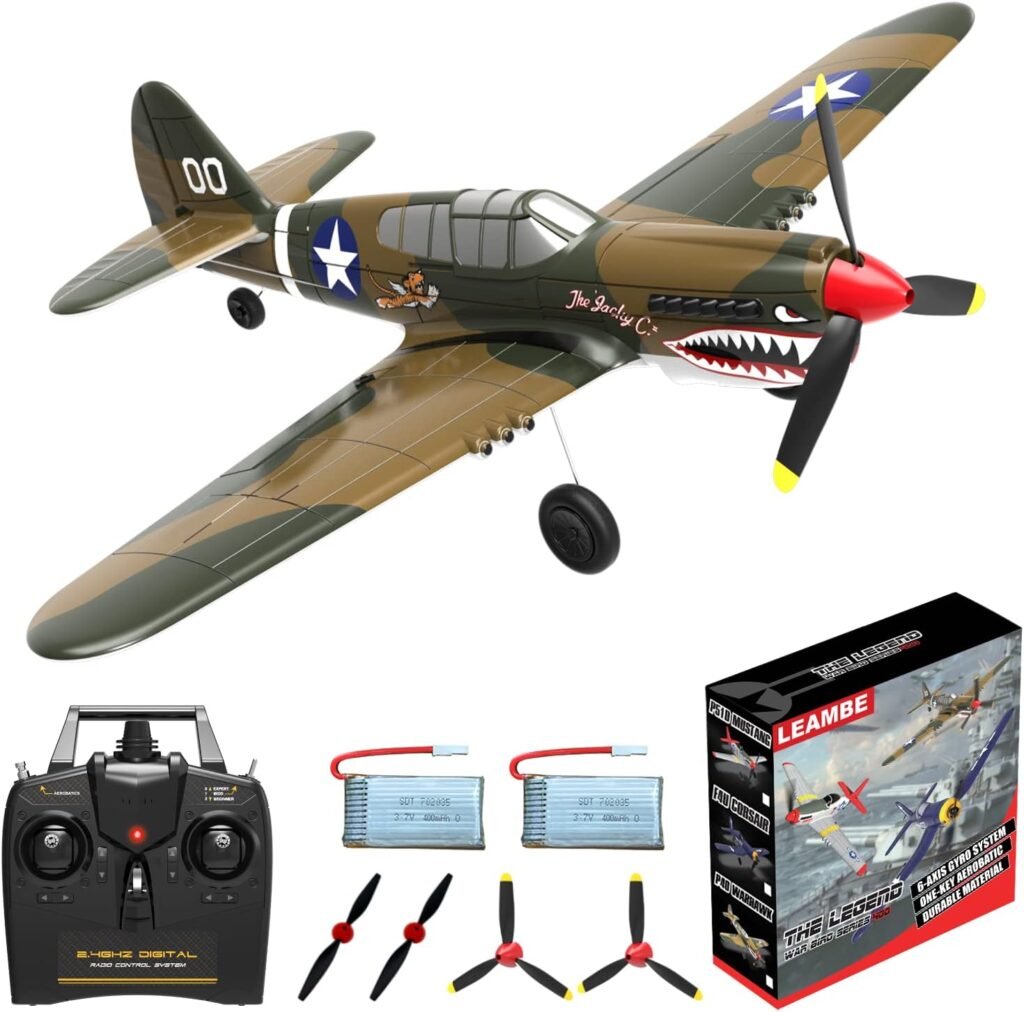 LEAMBE RC Plane 4 Channel Remote Control Airplane - Ready to Fly P-40 Warhawk RC Airplane for Beginners Adult with Xpilot Stabilization System  One Key Aerobatic