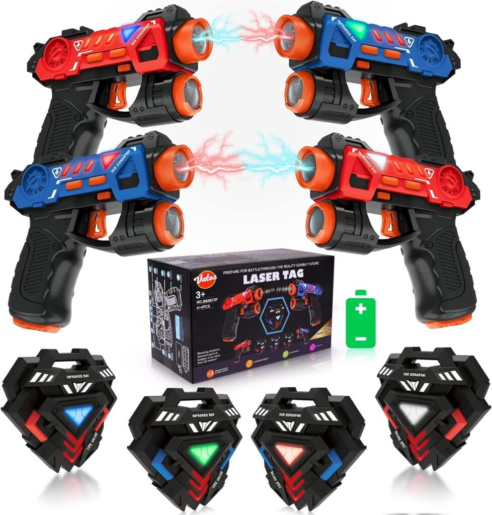 VATOS Laser Tag Guns Set,Infrared Mini Laser Tag for Kids with Badges 4 Pack,Laser Tag Game 4 Players Indoor Outdoor,Laser Tag Blaster,Group Activity Fun Toy for Kids Age 4 5 6 7 Boys Girls
