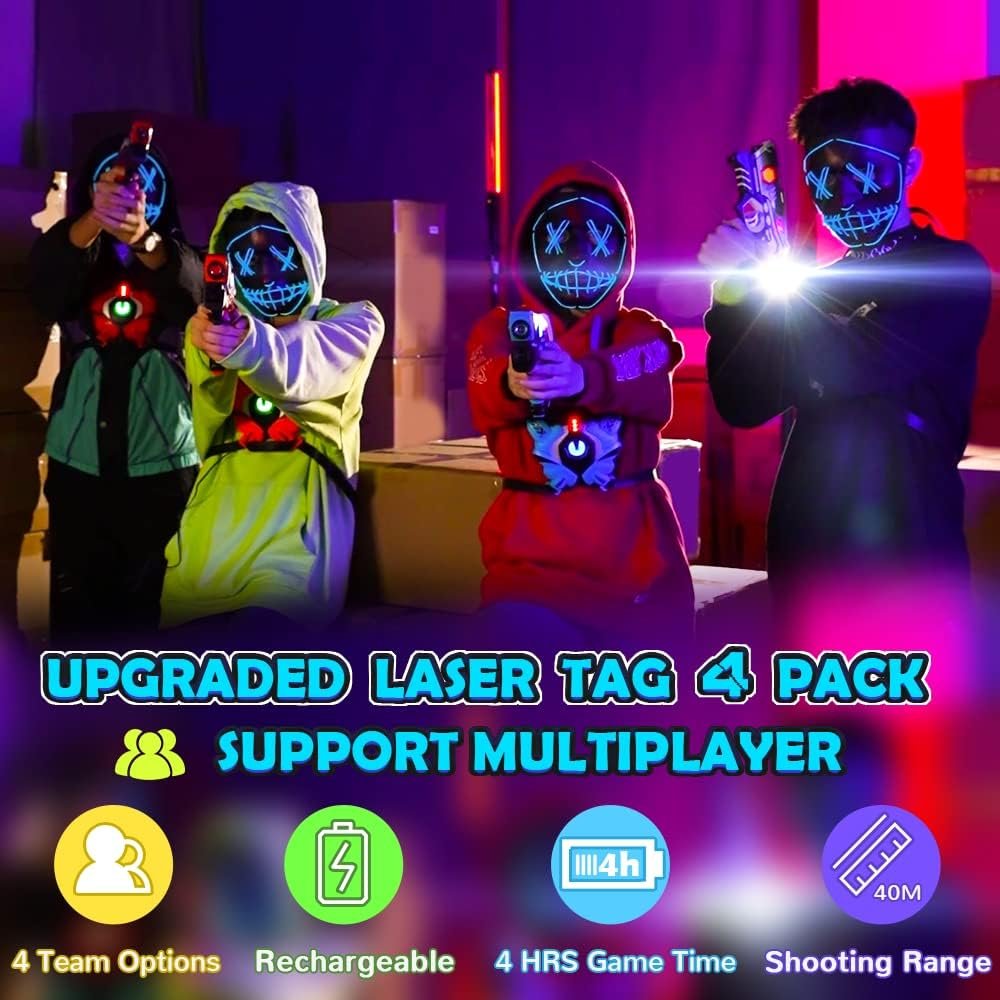 VATOS Rechargeable Laser Tag Guns - 4 Sets Infrared Laser Tag Sets with Gun Vest Included Rechargeable Battery  Charger | Lazer Tag Game for Boys Girls Toy Gifts for Kids Age 6-12 Years Old Adults