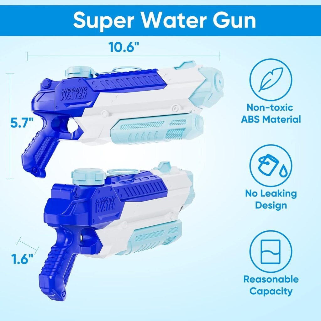 Water Gun, WOLKEK Water Guns for Kids, 4 Pack Long Range High Capacity for Water, Swimming Pool Beach Sand Outdoor, Summer Gifts for Boys Girls