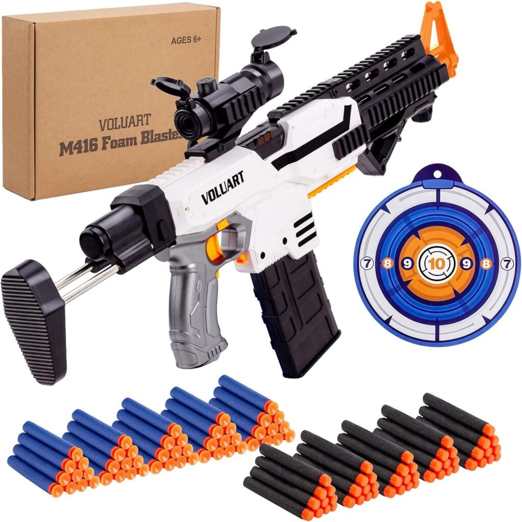 Electric Automatic Toy Guns for Nerf Guns Bullets, Soft Dart Blaster with Scope and 100 Pcs Refill Darts for Boys and Girls with Ages 12+(White)