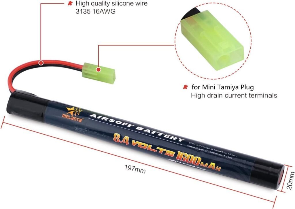 Melasta 2Pack 2/3A 8.4v 1600mAh Stick NIMH Airsoft Guns Battery Pack Compatible with Mini Tamiya Connector