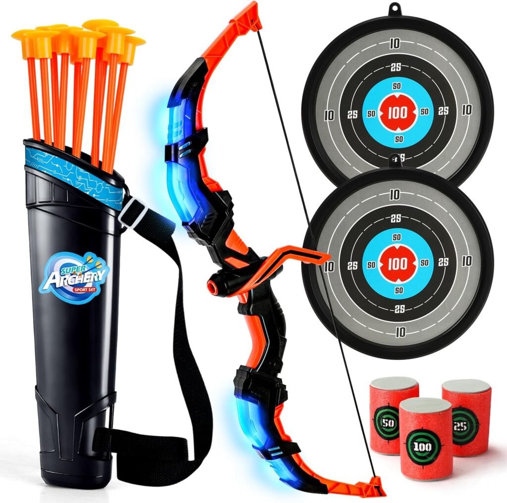 TOY Life Bow and Arrow Toys for Kids 4 6 8 12, Light Up Kids Bow and Arrow Set, Kids Archery Bows Set for Kids with Targets, Toy Gift for 5 Year Old Boys, Kids Toys Boys, Outdoor Toy Games for Kids