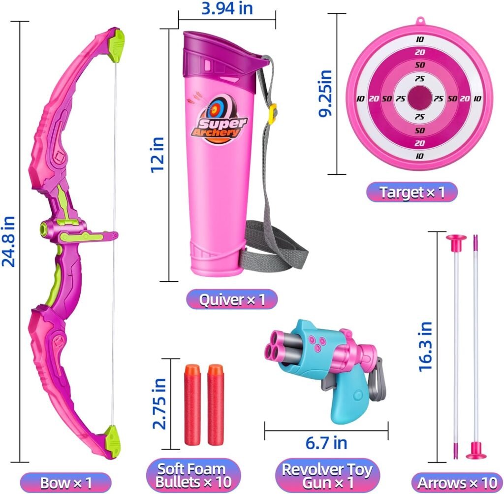 Bow and Arrow for Kids 4-6-8-12 Years Old, Archery Toy Set for Boys with LED Lights - Includes 2 Bows, 20 Suction Cup Arrows, 2 Quivers  Standing Target, Outdoor Toys for Kids Boys Girls