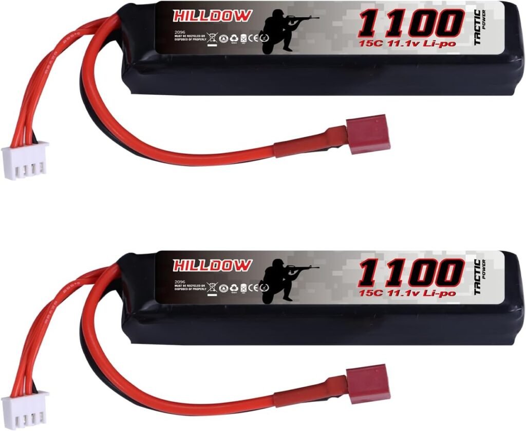 Hilldow 11.1V Airsoft Battery 1100mAh 20C with Deans/T Plug for Airsoft Guns Rifle Model (M13)