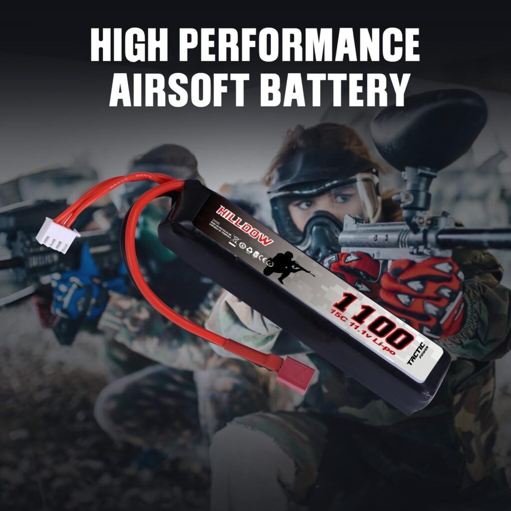 Hilldow 11.1V Airsoft Battery 1100mAh 20C with Deans/T Plug for Airsoft Guns Rifle Model (M13)