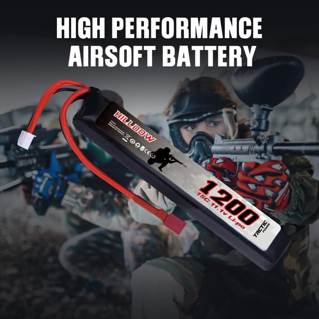 Hilldow 11.1V Airsoft Battery 1100mAh 20C with Deans/T Plug for Airsoft Guns Rifle Model (M13)