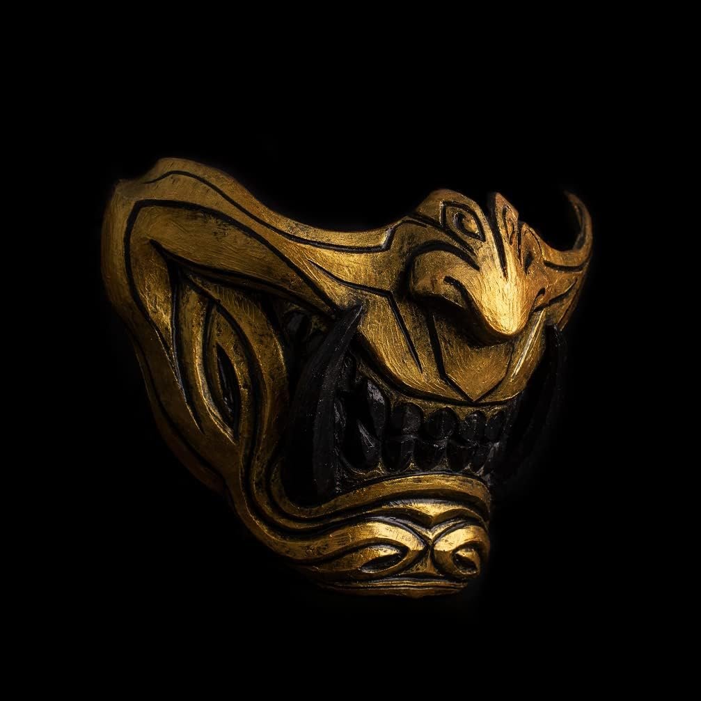 Half Face Samurai Mask Oni Mempo Japanese Ronin Demon NOH for Airsoft Paintball BB Gun Motorcycle Gold Joker KKD KK33