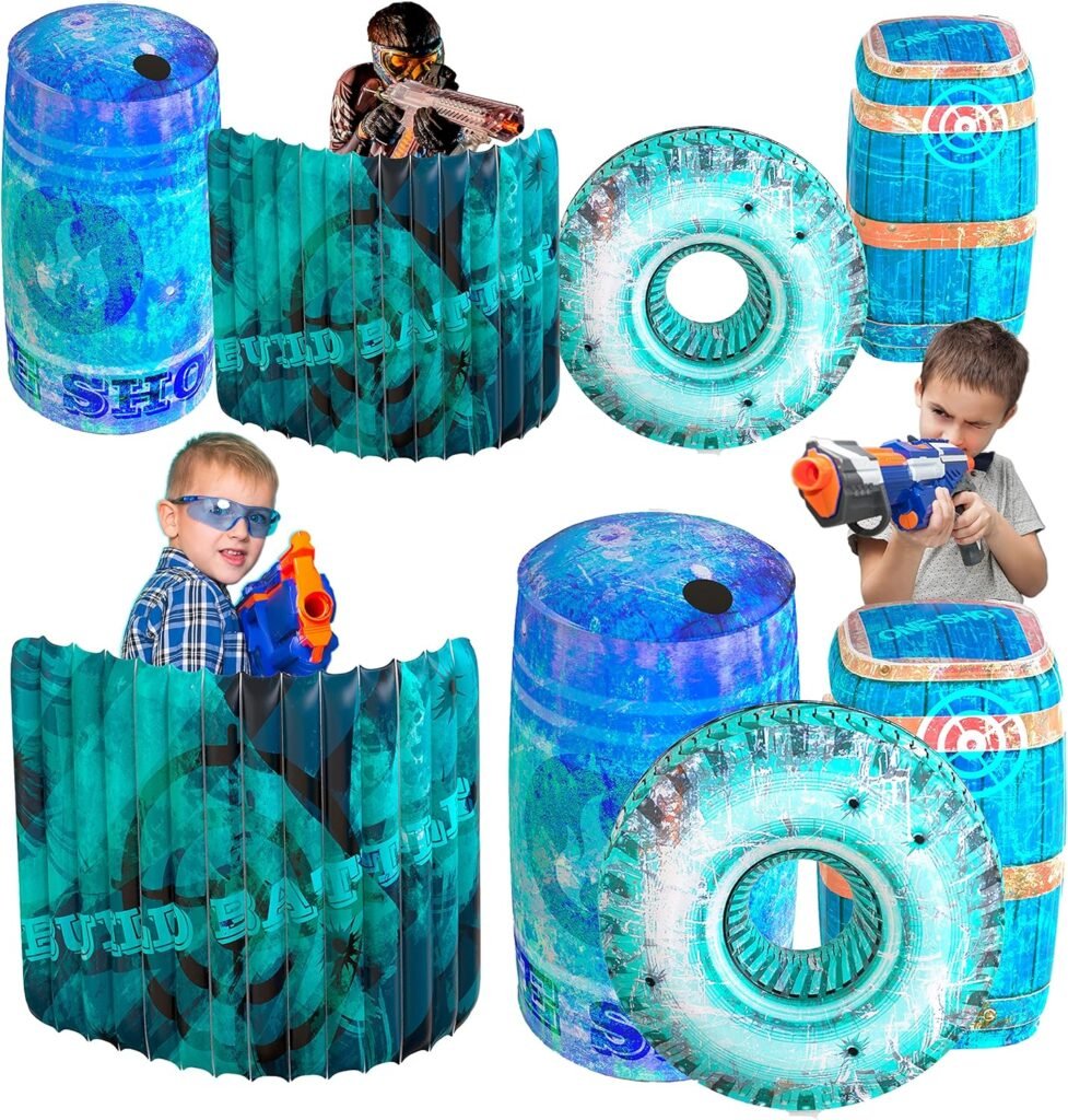 Skywin Obstacles for Play Wars - 8 Pieces Easy Set Up Inflatables Compatible with Nerf Gun Party and Laser Tag Game - Battle Obstacles Great for Shelter (8 Pcs Blue)